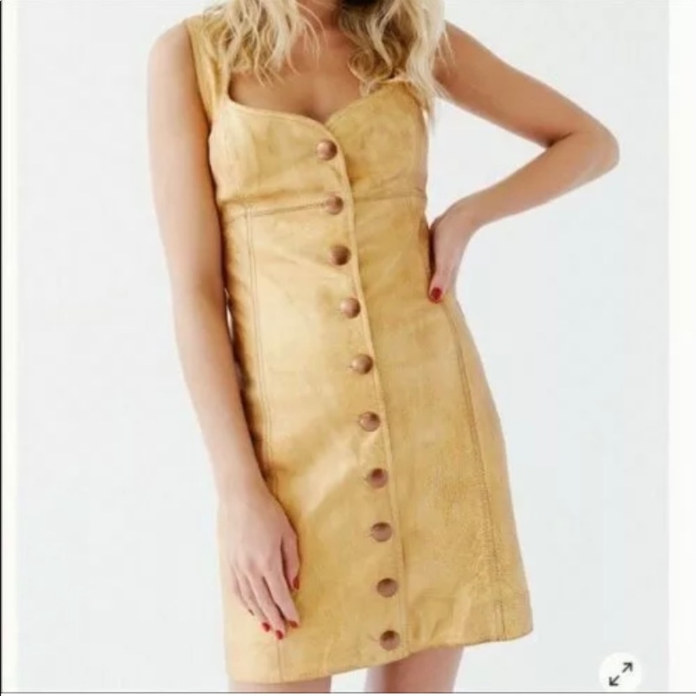 NWT Free People Mustard Leather Mini Dress